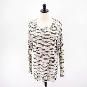 Forever 21 Medium White Black‎ Knit Scoop Neck Sweater Cotton Long Sleeve
